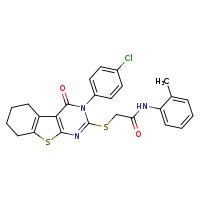 2-{[4-(4-chlorophenyl)-3-oxo-8-thia-4,6-diazatricyclo[7.4.0.0²,?]trideca-1(9),2(7),5-trien-5-yl]sulfanyl}-N-(2-methylphenyl)acetamide