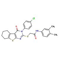2-{[4-(4-chlorophenyl)-3-oxo-8-thia-4,6-diazatricyclo[7.4.0.0²,?]trideca-1(9),2(7),5-trien-5-yl]sulfanyl}-N-(3,4-dimethylphenyl)acetamide