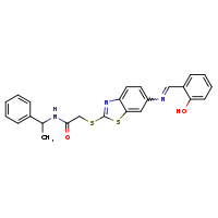 2-({6-[(E)-[(2-hydroxyphenyl)methylidene]amino]-1,3-benzothiazol-2-yl}sulfanyl)-N-(1-phenylethyl)acetamide
