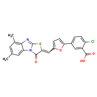 2-chloro-5-(5-{[(4Z)-9,11-dimethyl-3-oxo-5-thia-2,7-diazatricyclo[6.4.0.0²,?]dodeca-1(12),6,8,10-tetraen-4-ylidene]methyl}furan-2-yl)benzoic acid