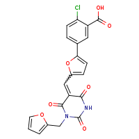 2-chloro-5-(5-{[(5E)-1-(furan-2-ylmethyl)-2,4,6-trioxo-1,3-diazinan-5-ylidene]methyl}furan-2-yl)benzoic acid
