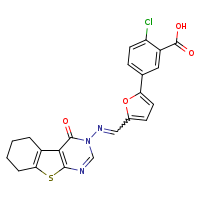 2-chloro-5-{5-[(E)-({3-oxo-8-thia-4,6-diazatricyclo[7.4.0.0²,?]trideca-1(9),2(7),5-trien-4-yl}imino)methyl]furan-2-yl}benzoic acid
