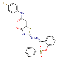 2-[(E)-{2-[(2E)-5-{[(4-fluorophenyl)carbamoyl]methyl}-4-oxo-1,3-thiazolidin-2-ylidene]hydrazin-1-ylidene}methyl]phenyl benzenesulfonate