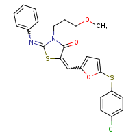 (2Z,5Z)-5-({5-[(4-chlorophenyl)sulfanyl]furan-2-yl}methylidene)-3-(3-methoxypropyl)-2-(phenylimino)-1,3-thiazolidin-4-one