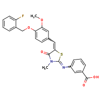 3-{[(2E,5Z)-5-({4-[(2-fluorophenyl)methoxy]-3-methoxyphenyl}methylidene)-3-methyl-4-oxo-1,3-thiazolidin-2-ylidene]amino}benzoic acid
