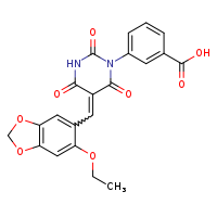 3-[(5E)-5-[(6-ethoxy-2H-1,3-benzodioxol-5-yl)methylidene]-2,4,6-trioxo-1,3-diazinan-1-yl]benzoic acid