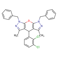 4,12-dibenzyl-8-(2,3-dichlorophenyl)-6,10-dimethyl-2-oxa-4,5,11,12-tetraazatricyclo[7.3.0.0³,?]dodeca-1(9),3(7),5,10-tetraene