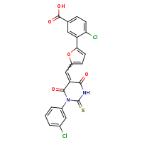 4-chloro-3-(5-{[(5E)-1-(3-chlorophenyl)-4,6-dioxo-2-sulfanylidene-1,3-diazinan-5-ylidene]methyl}furan-2-yl)benzoic acid