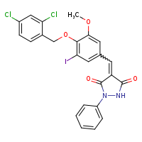 (4E)-4-({4-[(2,4-dichlorophenyl)methoxy]-3-iodo-5-methoxyphenyl}methylidene)-1-phenylpyrazolidine-3,5-dione