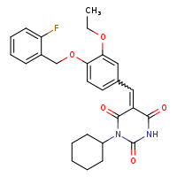(5E)-1-cyclohexyl-5-({3-ethoxy-4-[(2-fluorophenyl)methoxy]phenyl}methylidene)-1,3-diazinane-2,4,6-trione