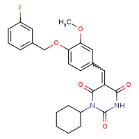 (5E)-1-cyclohexyl-5-({4-[(3-fluorophenyl)methoxy]-3-methoxyphenyl}methylidene)-1,3-diazinane-2,4,6-trione