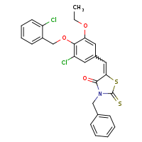 (5E)-3-benzyl-5-({3-chloro-4-[(2-chlorophenyl)methoxy]-5-ethoxyphenyl}methylidene)-2-sulfanylidene-1,3-thiazolidin-4-one