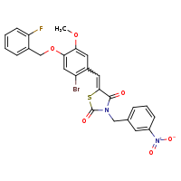 (5E)-5-({2-bromo-4-[(2-fluorophenyl)methoxy]-5-methoxyphenyl}methylidene)-3-[(3-nitrophenyl)methyl]-1,3-thiazolidine-2,4-dione