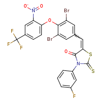 (5E)-5-({3,5-dibromo-4-[2-nitro-4-(trifluoromethyl)phenoxy]phenyl}methylidene)-3-(3-fluorophenyl)-2-sulfanylidene-1,3-thiazolidin-4-one