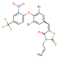 (5E)-5-({3,5-dibromo-4-[2-nitro-4-(trifluoromethyl)phenoxy]phenyl}methylidene)-3-(prop-2-en-1-yl)-2-sulfanylidene-1,3-thiazolidin-4-one