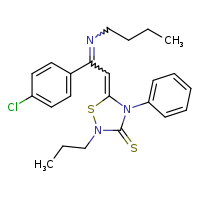 (5Z)-5-[(2Z)-2-(butylimino)-2-(4-chlorophenyl)ethylidene]-4-phenyl-2-propyl-1,2,4-thiadiazolidine-3-thione