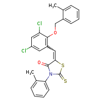 (5Z)-5-({3,5-dichloro-2-[(2-methylphenyl)methoxy]phenyl}methylidene)-3-(2-methylphenyl)-2-sulfanylidene-1,3-thiazolidin-4-one