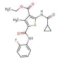 ethyl 2-cyclopropaneamido-5-[(2-fluorophenyl)carbamoyl]-4-methylthiophene-3-carboxylate