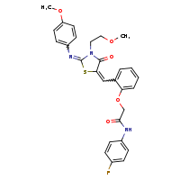 N-(4-fluorophenyl)-2-(2-{[(2E,5E)-3-(2-methoxyethyl)-2-[(4-methoxyphenyl)imino]-4-oxo-1,3-thiazolidin-5-ylidene]methyl}phenoxy)acetamide