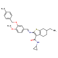 N-cyclopropyl-6-ethyl-2-[(E)-({4-methoxy-3-[(4-methylphenyl)methoxy]phenyl}methylidene)amino]-4,5,6,7-tetrahydro-1-benzothiophene-3-carboxamide