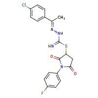 N-[(E)-[1-(4-chlorophenyl)ethylidene]amino]-1-{[1-(4-fluorophenyl)-2,5-dioxopyrrolidin-3-yl]sulfanyl}methanimidamide