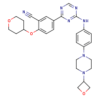 2-(oxan-4-yloxy)-5-[4-({4-[4-(oxetan-3-yl)piperazin-1-yl]phenyl}amino)-1,3,5-triazin-2-yl]benzonitrile