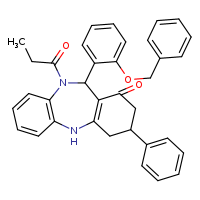 10-[2-(benzyloxy)phenyl]-14-phenyl-9-propanoyl-2,9-diazatricyclo[9.4.0.0³,?]pentadeca-1(11),3(8),4,6-tetraen-12-one