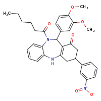 10-(3,4-dimethoxyphenyl)-9-hexanoyl-14-(3-nitrophenyl)-2,9-diazatricyclo[9.4.0.0³,?]pentadeca-1(11),3,5,7-tetraen-12-one