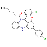 10-(3-chlorophenyl)-14-(4-chlorophenyl)-9-hexanoyl-2,9-diazatricyclo[9.4.0.0³,?]pentadeca-1(11),3,5,7-tetraen-12-one