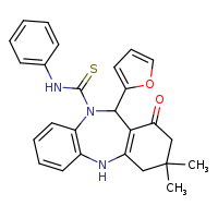 10-(furan-2-yl)-14,14-dimethyl-12-oxo-N-phenyl-2,9-diazatricyclo[9.4.0.0³,?]pentadeca-1(11),3(8),4,6-tetraene-9-carbothioamide