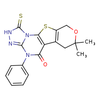 12,12-dimethyl-7-phenyl-3-sulfanylidene-13-oxa-16-thia-2,4,5,7-tetraazatetracyclo[7.7.0.0²,?.0¹?,¹?]hexadeca-1(9),5,10(15)-trien-8-one