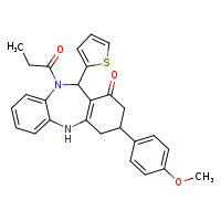 14-(4-methoxyphenyl)-9-propanoyl-10-(thiophen-2-yl)-2,9-diazatricyclo[9.4.0.0³,?]pentadeca-1(11),3,5,7-tetraen-12-one