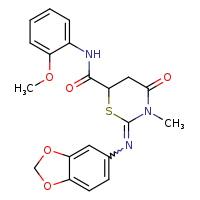 (2Z)-2-(2H-1,3-benzodioxol-5-ylimino)-N-(2-methoxyphenyl)-3-methyl-4-oxo-1,3-thiazinane-6-carboxamide