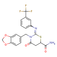 (2Z)-3-(2H-1,3-benzodioxol-5-ylmethyl)-4-oxo-2-{[3-(trifluoromethyl)phenyl]imino}-1,3-thiazinane-6-carboxamide