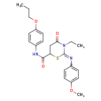 (2Z)-3-ethyl-2-[(4-methoxyphenyl)imino]-4-oxo-N-(4-propoxyphenyl)-1,3-thiazinane-6-carboxamide
