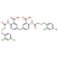 5-{[3-carboxy-4-(2-{[(2,4-dichlorophenyl)methyl]sulfanyl}acetamido)phenyl]methyl}-2-(2-{[(2,4-dichlorophenyl)methyl]sulfanyl}acetamido)benzoic acid