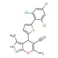 6-amino-3-methyl-4-[5-(2,4,6-trichlorophenyl)thiophen-2-yl]-2H,4H-pyrano[2,3-c]pyrazole-5-carbonitrile