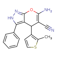 6-amino-4-(2-methylthiophen-3-yl)-3-phenyl-2H,4H-pyrano[2,3-c]pyrazole-5-carbonitrile