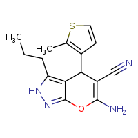 6-amino-4-(2-methylthiophen-3-yl)-3-propyl-2H,4H-pyrano[2,3-c]pyrazole-5-carbonitrile