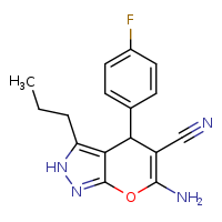 6-amino-4-(4-fluorophenyl)-3-propyl-2H,4H-pyrano[2,3-c]pyrazole-5-carbonitrile