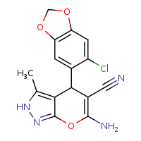 6-amino-4-(6-chloro-2H-1,3-benzodioxol-5-yl)-3-methyl-2H,4H-pyrano[2,3-c]pyrazole-5-carbonitrile