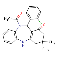 9-acetyl-10-(2-chlorophenyl)-14,14-dimethyl-2,9-diazatricyclo[9.4.0.0³,?]pentadeca-1(11),3(8),4,6-tetraen-12-one