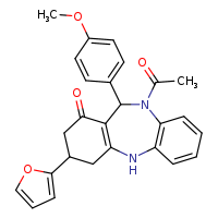 9-acetyl-14-(furan-2-yl)-10-(4-methoxyphenyl)-2,9-diazatricyclo[9.4.0.0³,?]pentadeca-1(11),3(8),4,6-tetraen-12-one