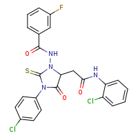 N-[3-(4-chlorophenyl)-5-{[(2-chlorophenyl)carbamoyl]methyl}-4-oxo-2-sulfanylideneimidazolidin-1-yl]-3-fluorobenzamide