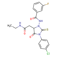 N-[3-(4-chlorophenyl)-5-[(ethylcarbamoyl)methyl]-4-oxo-2-sulfanylideneimidazolidin-1-yl]-3-fluorobenzamide