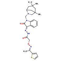 N'-[(3Z)-2-oxo-1-({1,3,3-trimethyl-6-azabicyclo[3.2.1]octan-6-yl}methyl)indol-3-ylidene]-2-{[(E)-[1-(thiophen-2-yl)ethylidene]amino]oxy}acetohydrazide