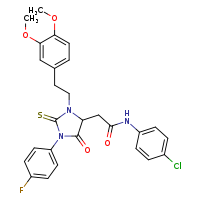 N-(4-chlorophenyl)-2-{3-[2-(3,4-dimethoxyphenyl)ethyl]-1-(4-fluorophenyl)-5-oxo-2-sulfanylideneimidazolidin-4-yl}acetamide