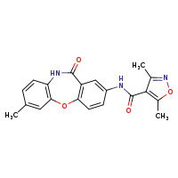 3,5-dimethyl-N-{5-methyl-10-oxo-2-oxa-9-azatricyclo[9.4.0.0³,?]pentadeca-1(11),3(8),4,6,12,14-hexaen-13-yl}-1,2-oxazole-4-carboxamide
